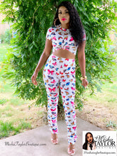 Load image into Gallery viewer, 2 Piece Butterfly Crop Top Tracksuit set.