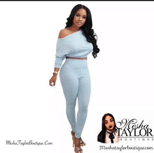 Load image into Gallery viewer, 2 Piece Body-con off the shoulder crop top pant set