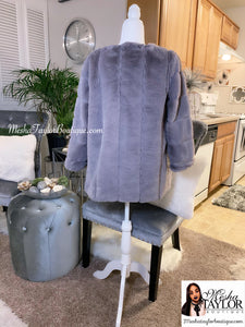 Gray Luxury Faux Fur Coat