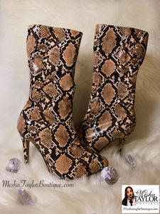Camel Snakeskin Luxury Mid Calf Boots