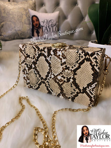 Snakeskin Pattern Box Shoulder Bag