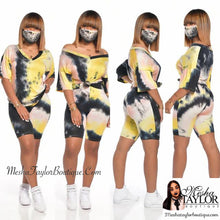 Load image into Gallery viewer, 2 Piece V Neck Tie dye short sets w/ mask