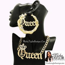 Load image into Gallery viewer, Queen Necklace &amp; Hoop Earring Set.