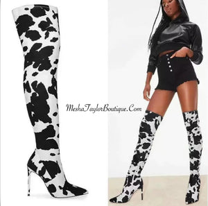 Thigh High Cow Print Boots!