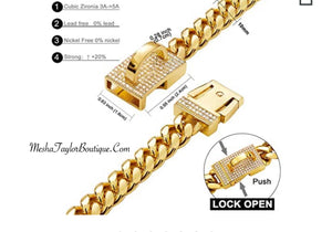 18K, Gold Plated Cuban Link Heavy Duty Dog Collar